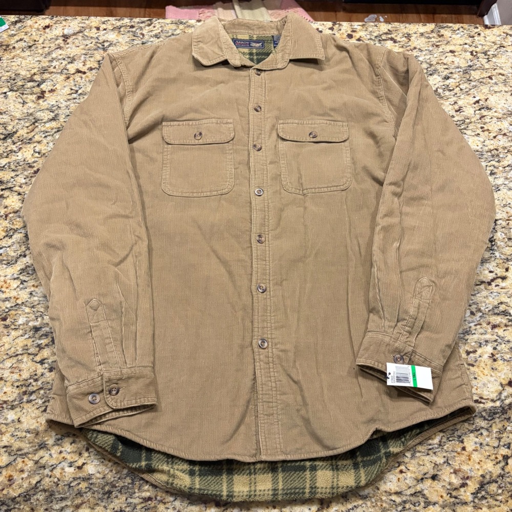 Arrow Blue Jean Co Mens Tan Corduroy Fleece Lined Shirt Jacket Plaid Large Tall